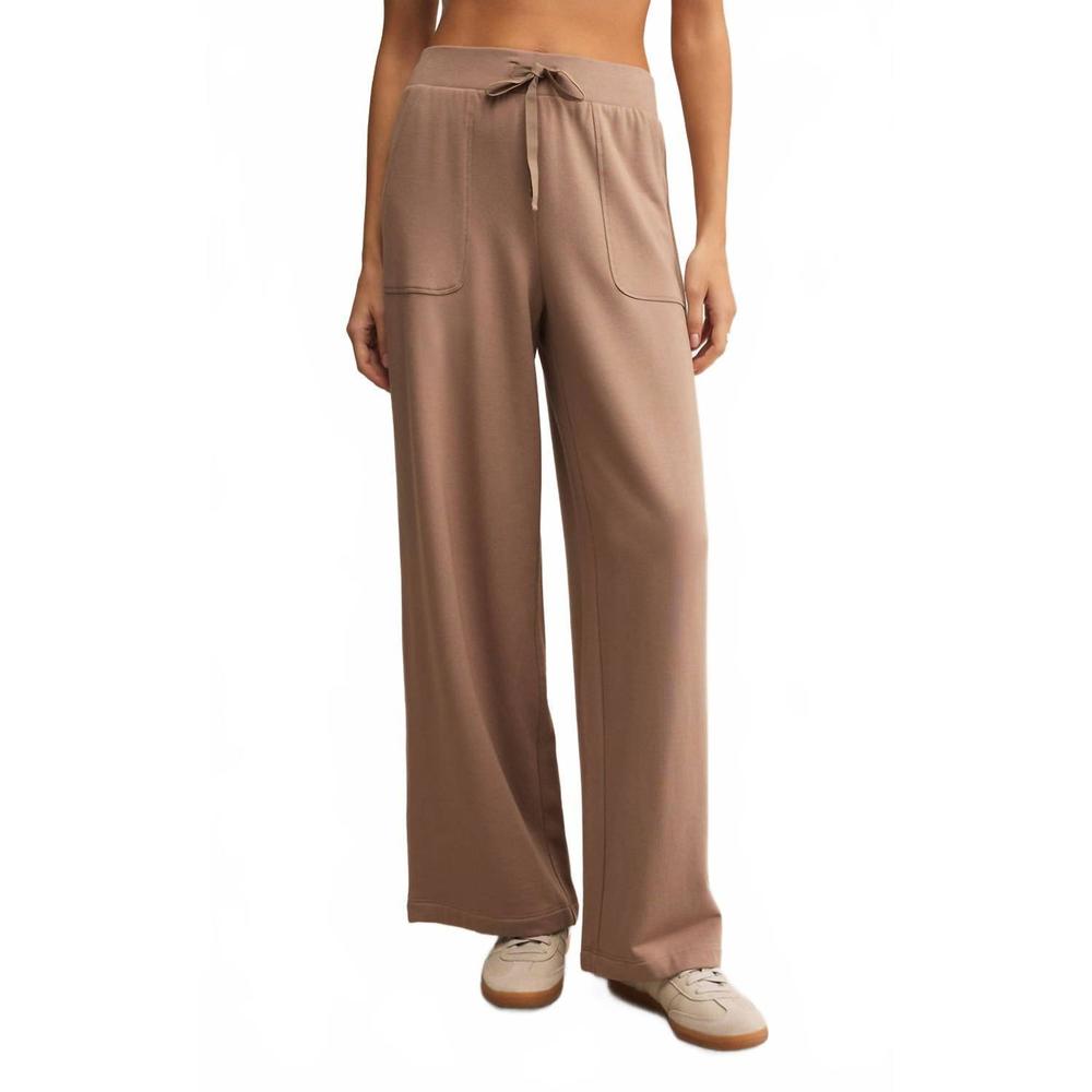 Z Supply Relaxed Wide Leg Drawstring Pants in Taupe Brown
